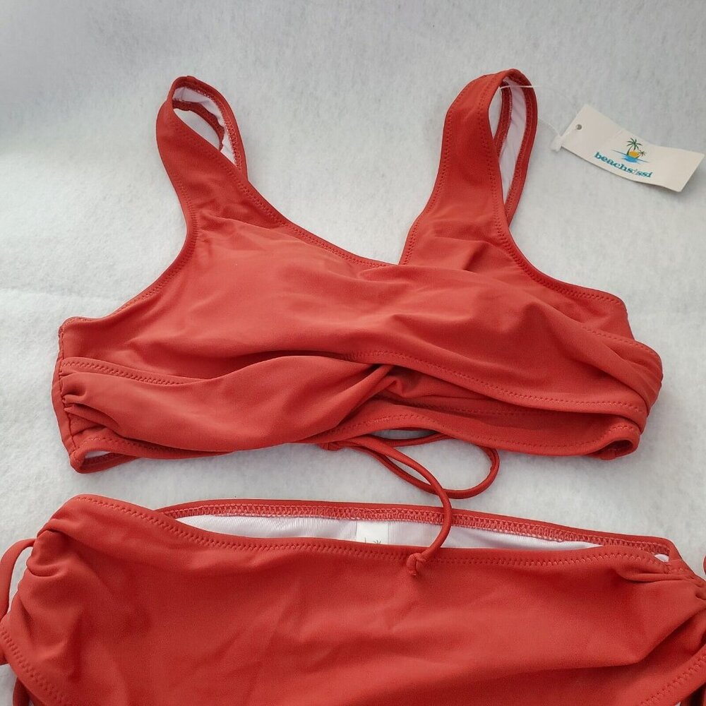 Beachsissi 2 Piece Swimsuit Burnt Orange Criss Cross Top Removable Pads Size S - Picture 3 of 12